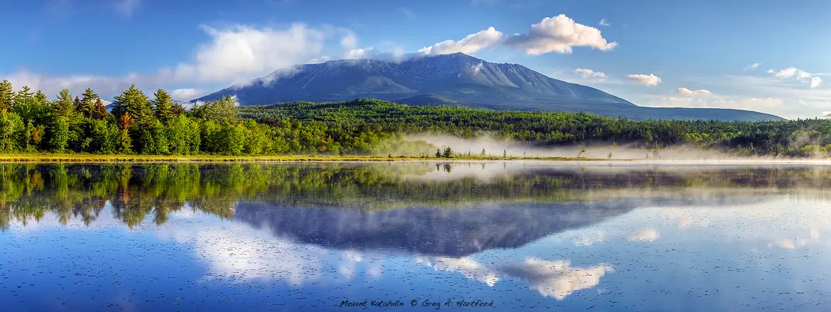 Mount Katahdin viewed from Compass Pond in Northern Maine during early June