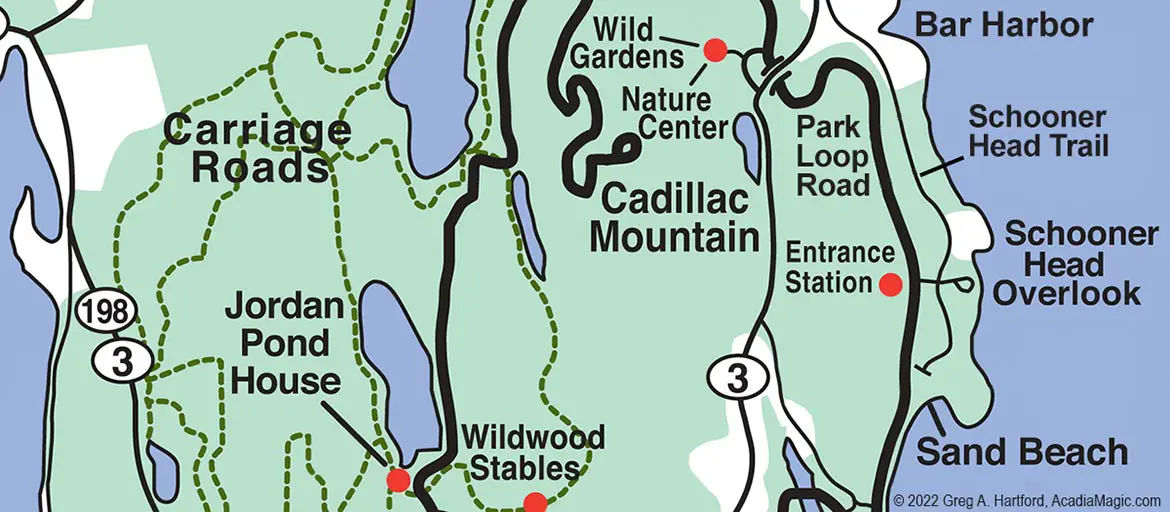 Acadia map showing location of Schooner Head Overlook