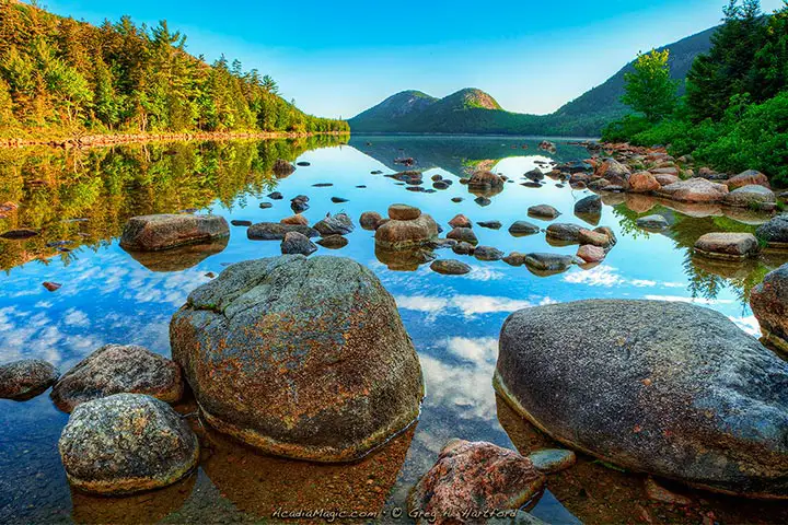Some of the large boulders in Jordan Pond in Acadia National Park