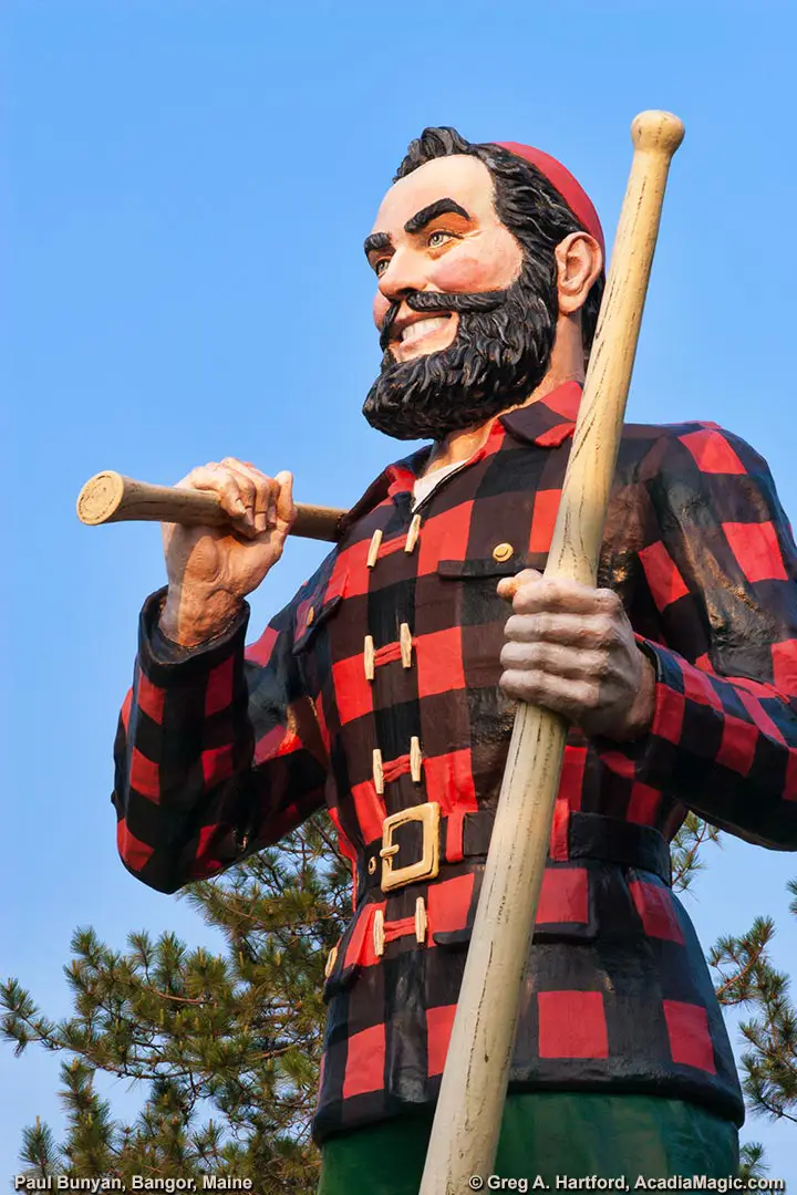 The Lumberjack Paul Bunyan stands holding his ax