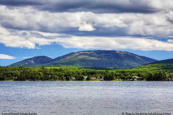 Beautiful view of Cadillac Mountain from Lamoine State Park on the mainland