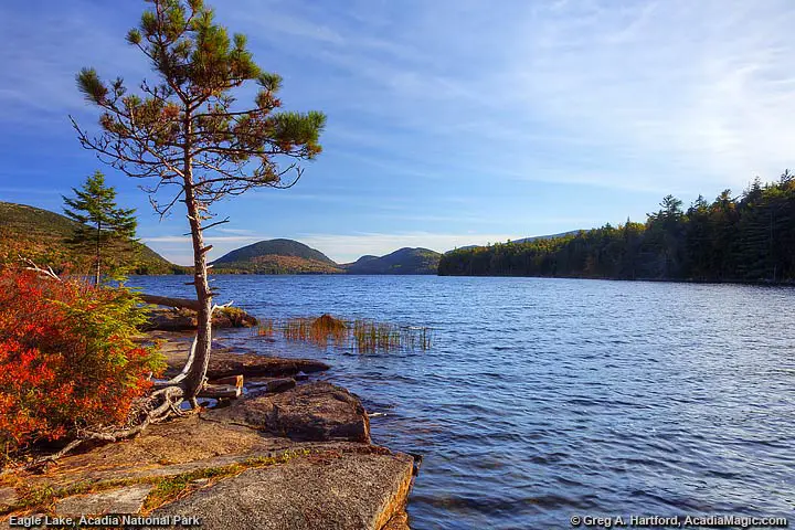 A view from the northern end of Eagle Lake in Bar Harbor, Maine