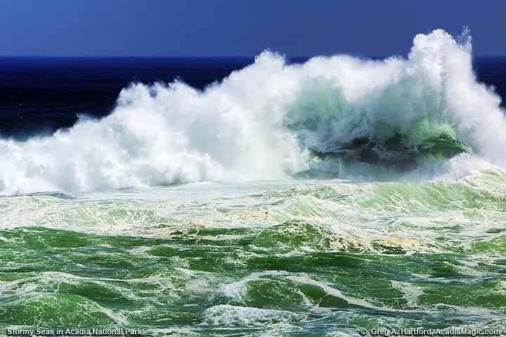 Large ocean wave breaking at the Spindle at Otter Point