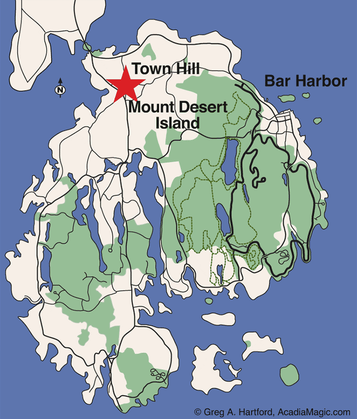 Location map of Town Hill in Bar Harbor, Maine