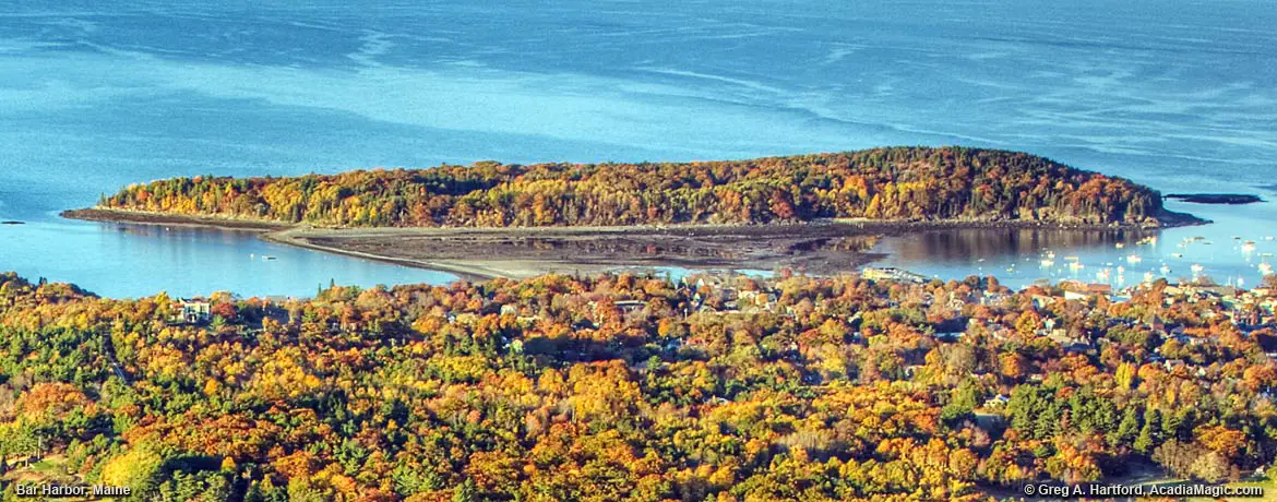 View of bar island and land bridge in autumn