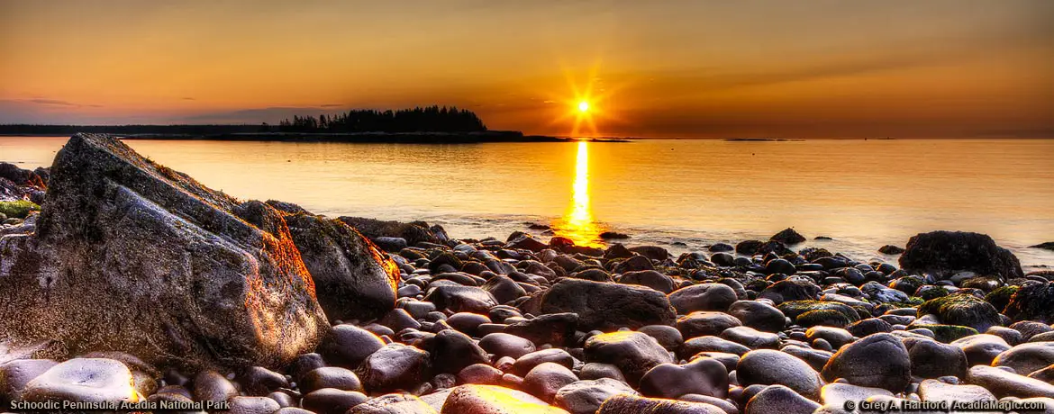 Sunrise on rocky east coast of Schoodic Peninsula