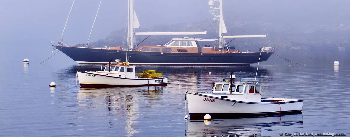 Yacht and lobster boats in Seal Harbor