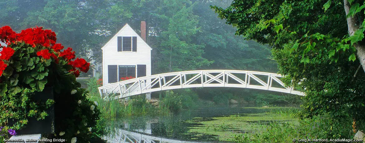 Arched footbridge in Somesville, Maine