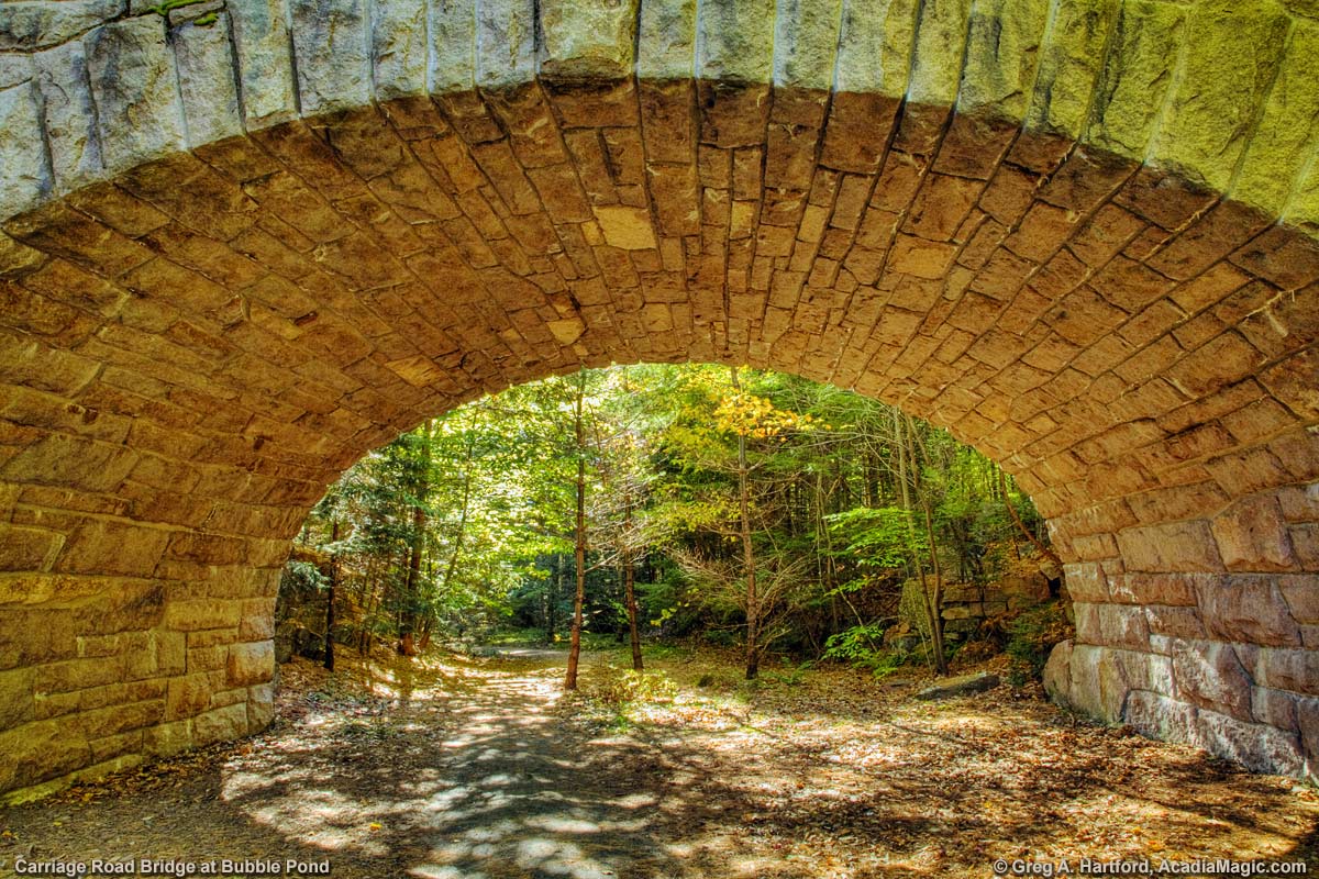Stone Faced Carriage Road Bridge at Bubble Pond in Acadia National Park