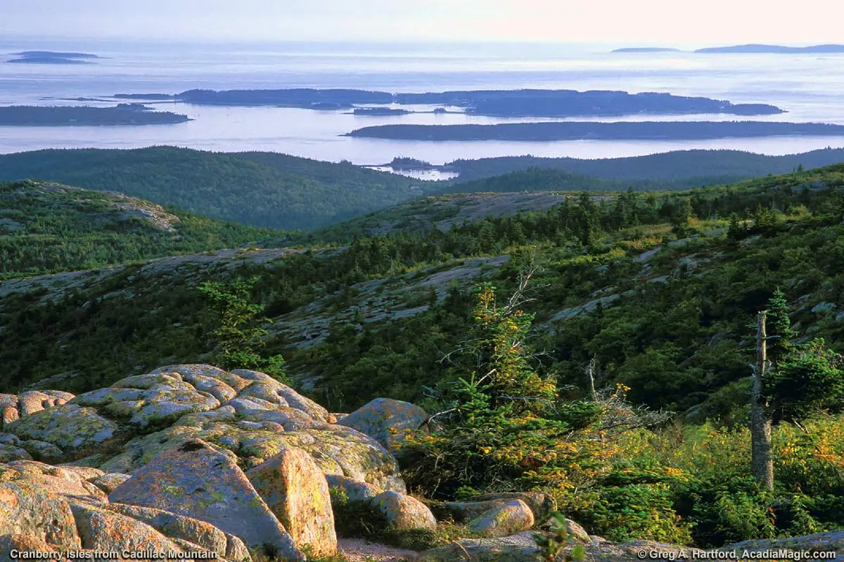 View of Cranberry Isles from Cadillac Mountain in late afternoon