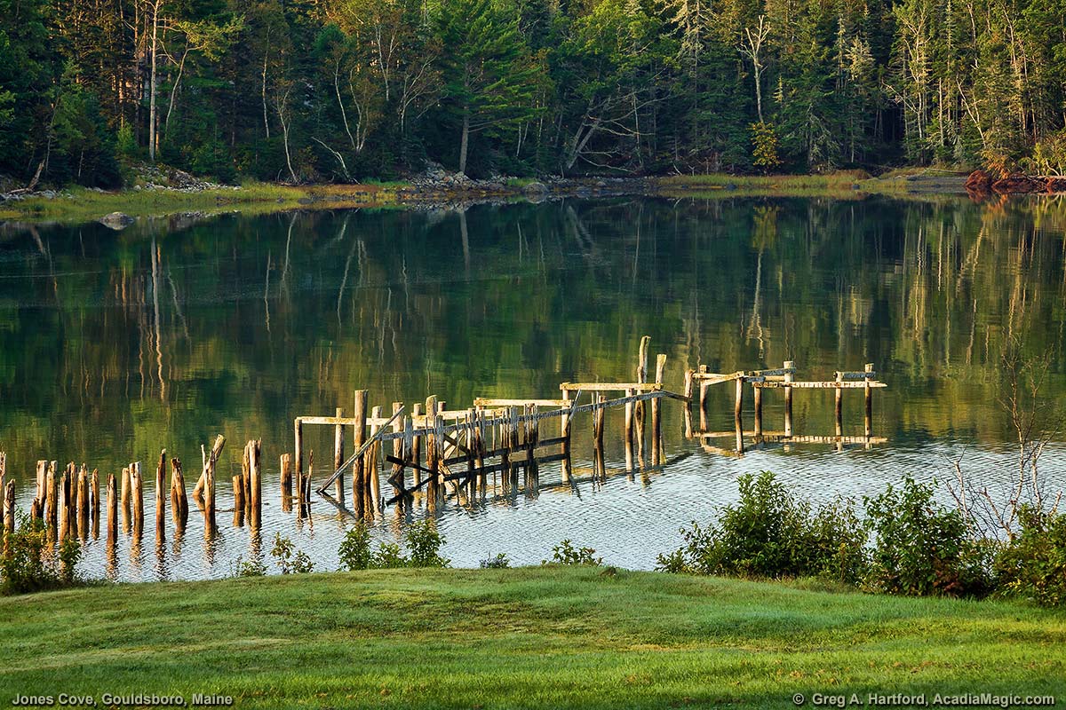Jones Cove in West Gouldsboro, Maine with old pilings in water