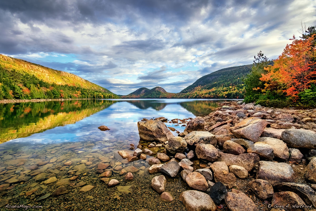 Jordan Pond in Acadia on morning of October 9