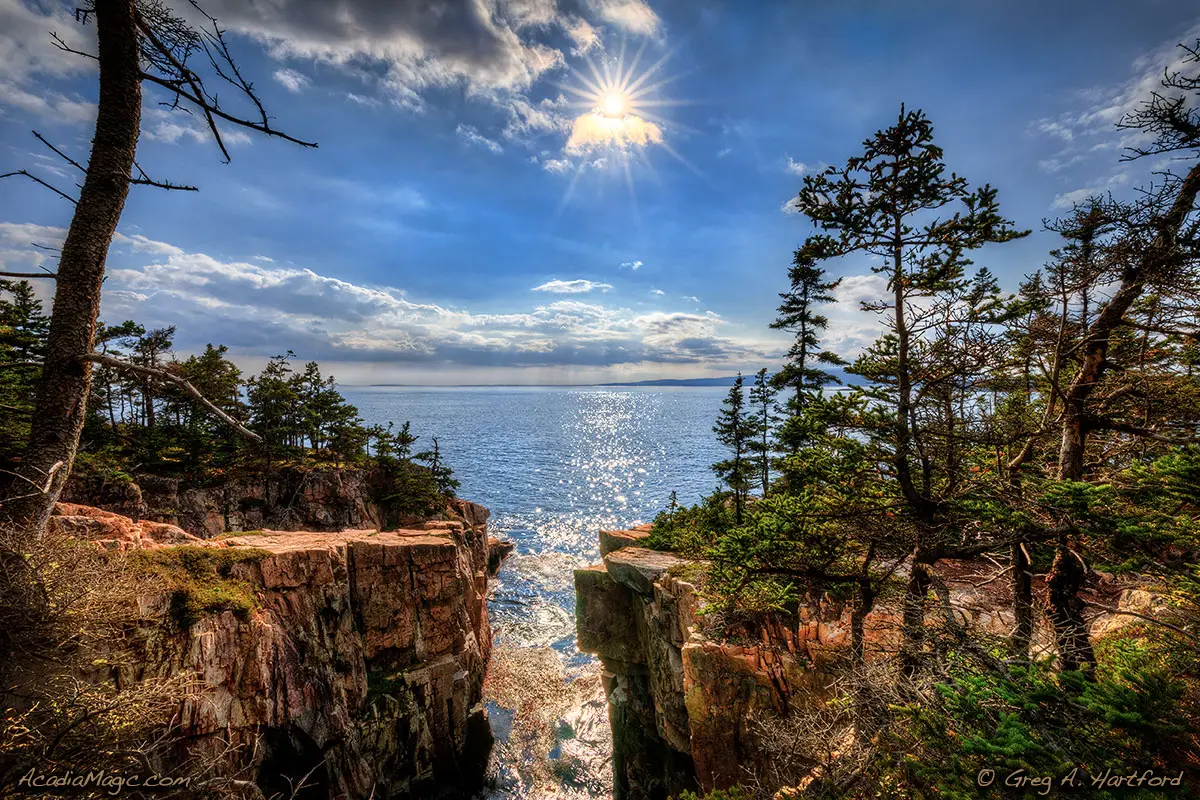 Western view from Ravens Nest on Schoodic Peninsula in Acadia National Park
