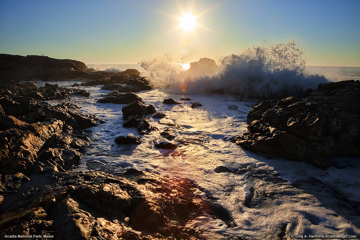 Crashing Waves at Sunrise in Acadia National Park