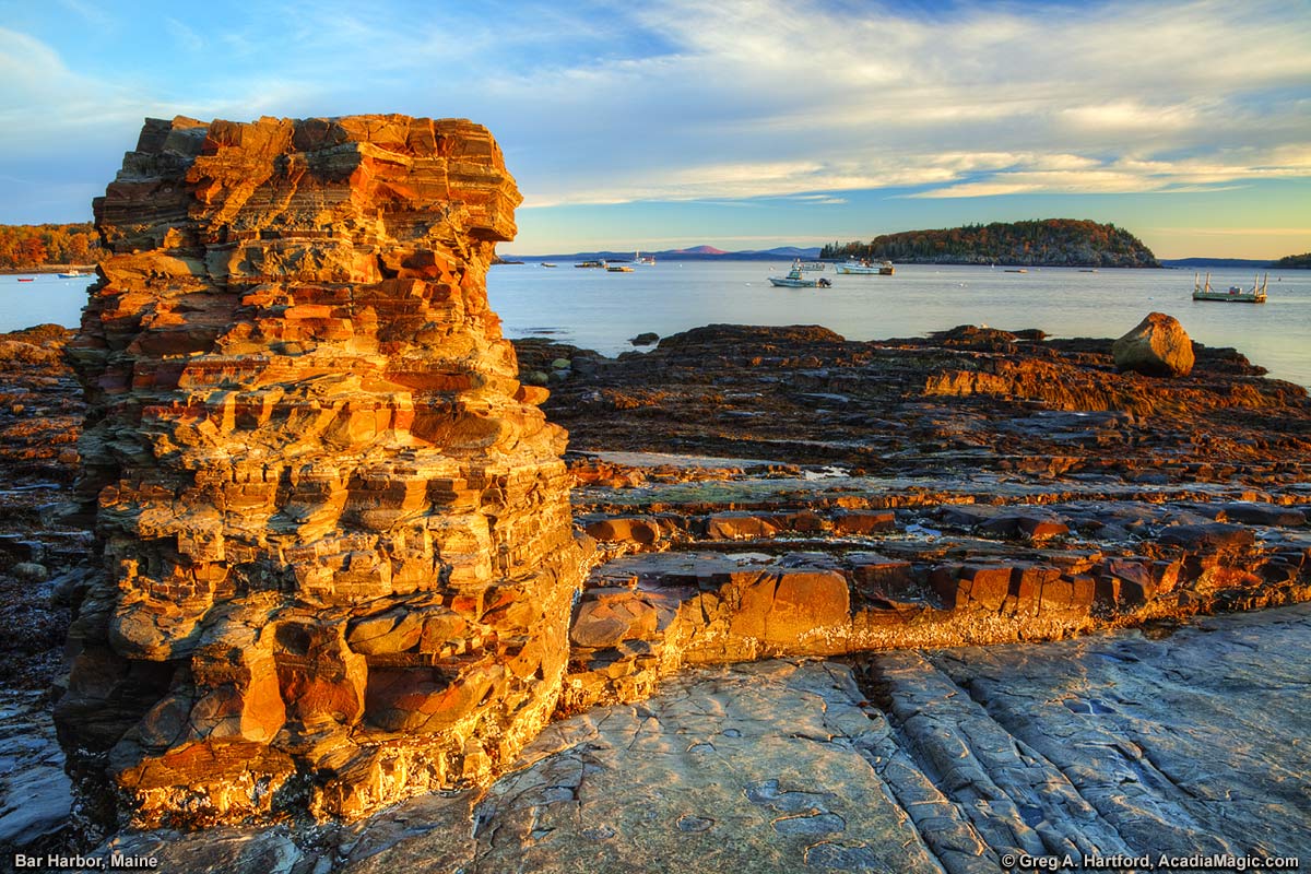 A sunrise view next to the Shore Path in Bar Harbor, Maine