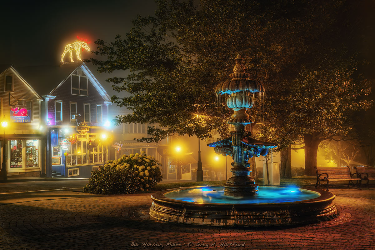 Water fountain in Agamont Park in Bar Harbor, Maine