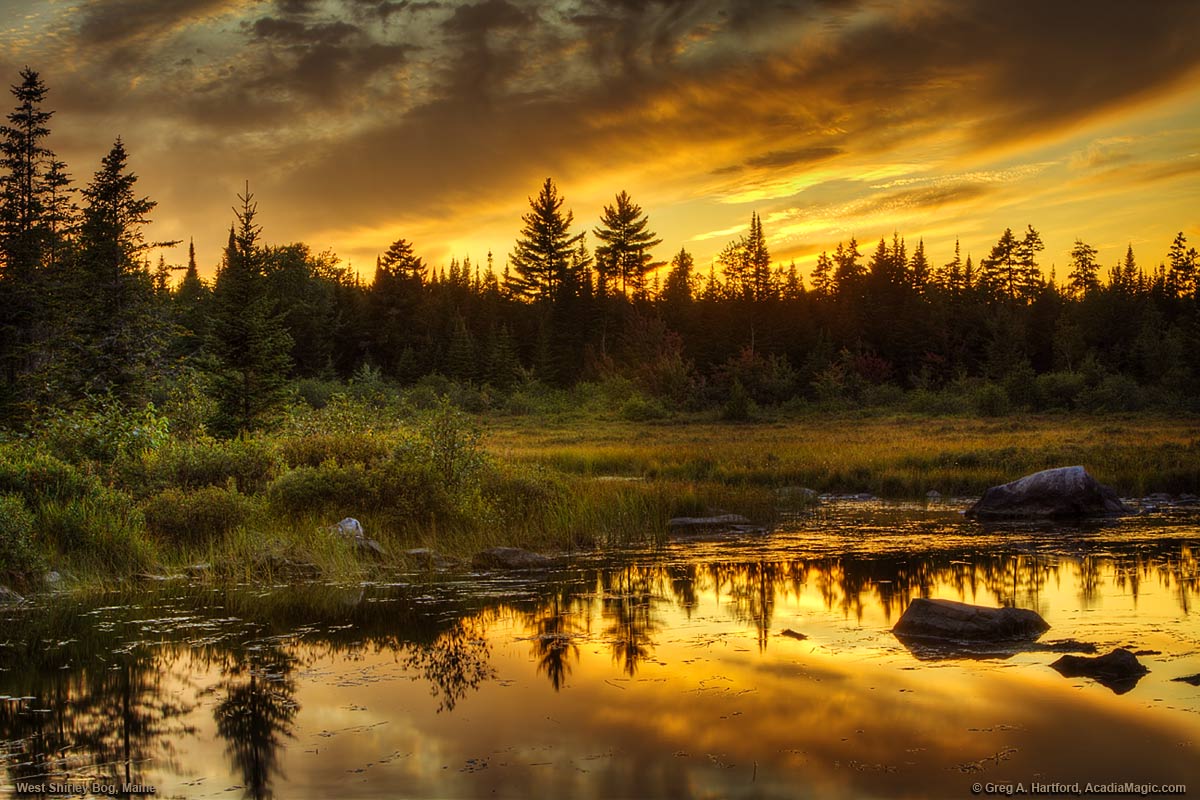Sunset over West Shirley Bog in north-central Maine