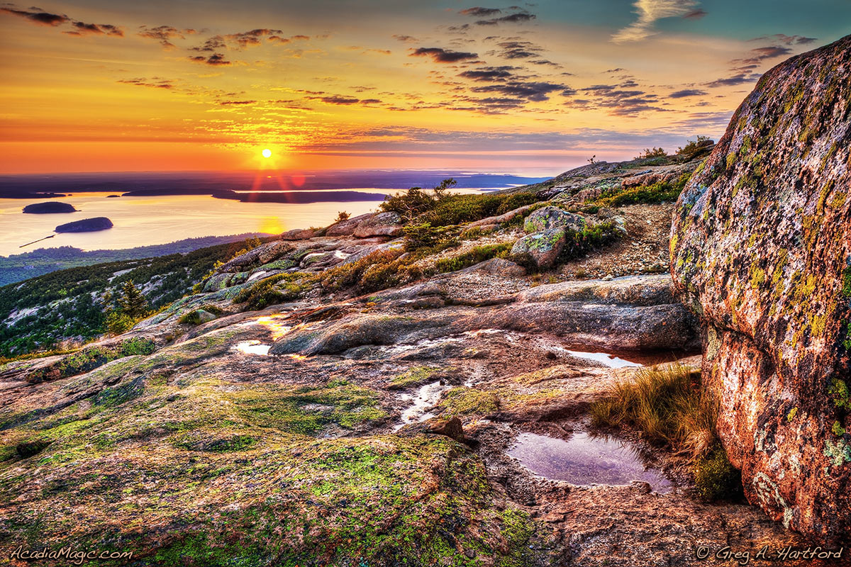 Sunrise in Bar Harbor, Maine from Cadillac Mountain in Acadia National Park