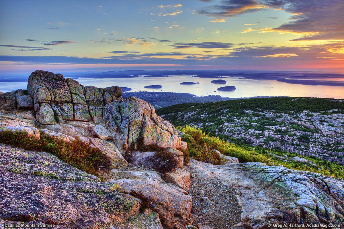 A sunrise seen from Cadillac Mountain in Acadia National Park, Maine