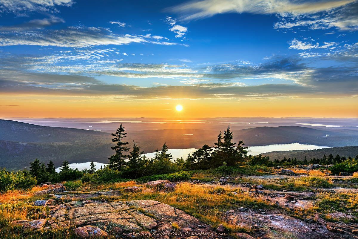 Sunset viewed from Cadillac Mountain in Acadia National Park, Maine