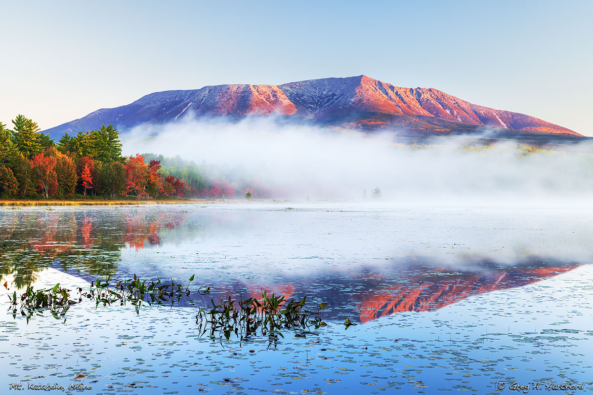 Mount Katahdin, Maine set aglow by the morning's first light