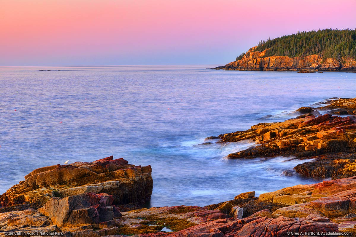 A view of Otter Cliff one half hour before sunrise in Acadia National Park