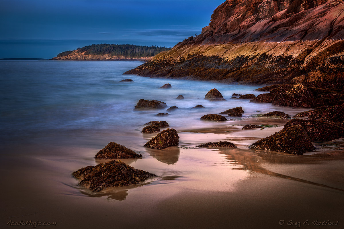Sand Beach during the blue hour just before the sunrise in Acadia National Park
