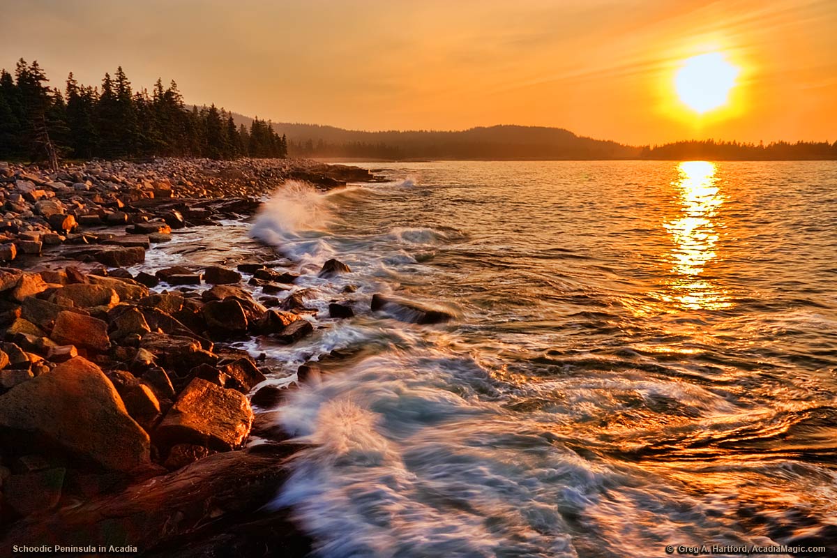 A sunrise at Schoodic Peninsula in Acadia National Park, Maine