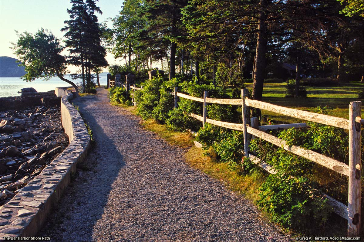 Bar Harbor Shore Path with long log fence
