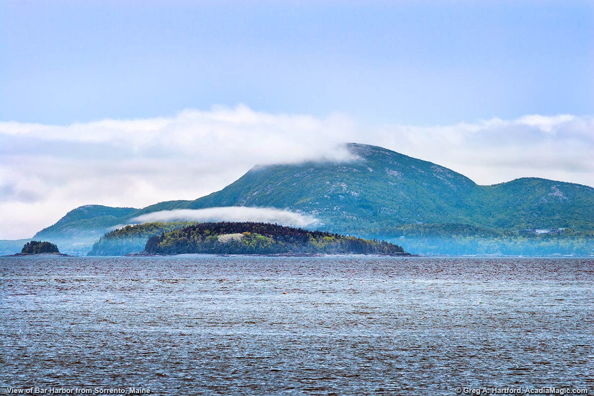 View of Bar Harbor and Champlain Mountain from Sorrento