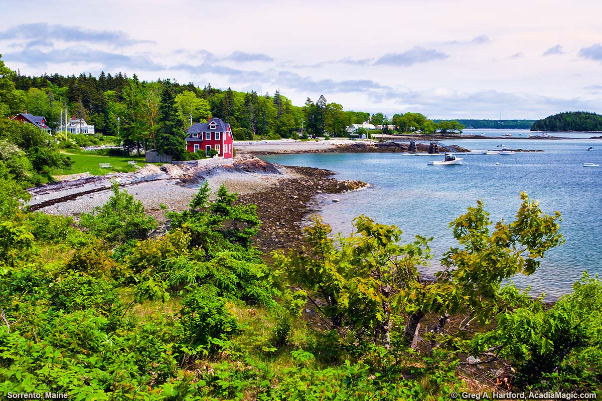 A view of Sorrento Harbor on the coast of Maine