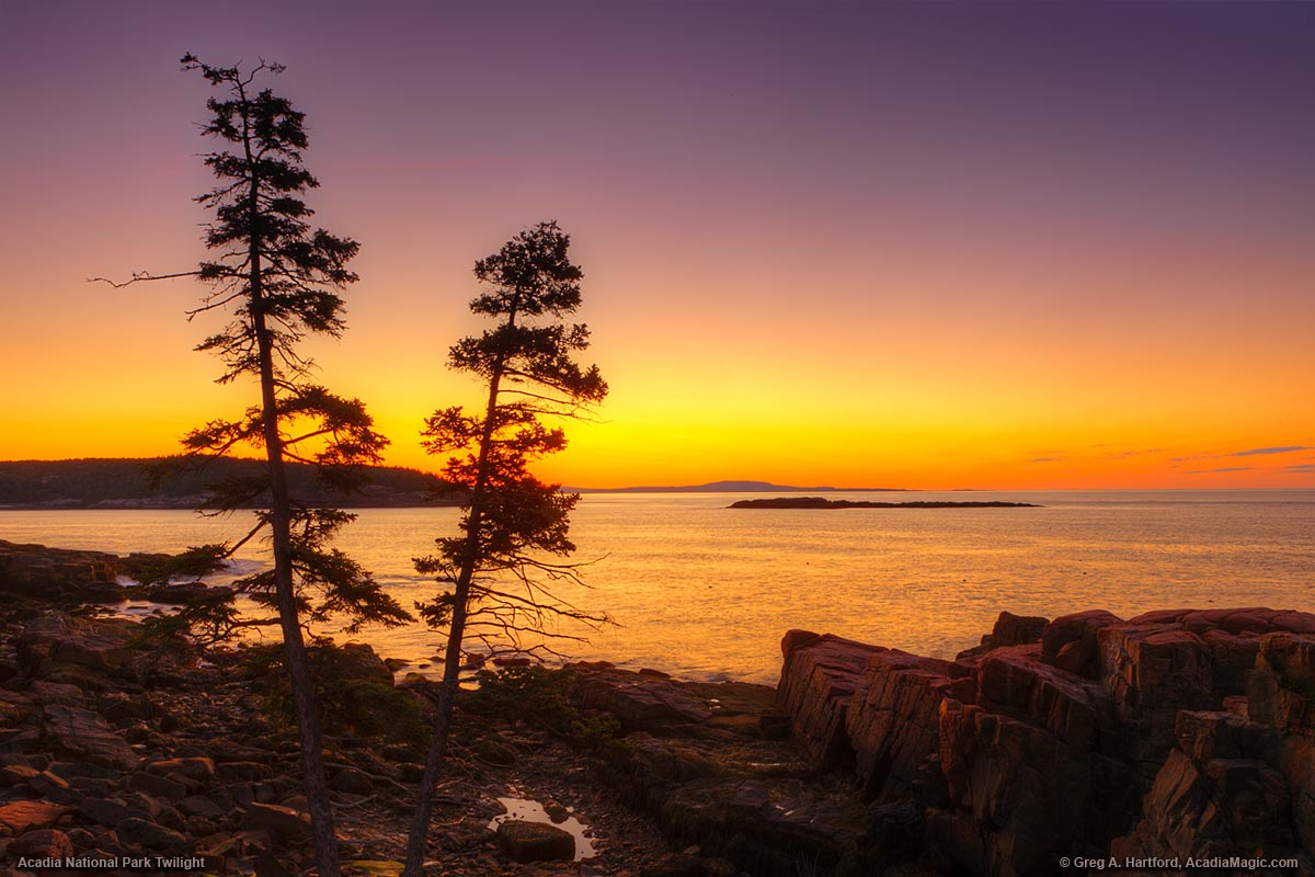 The colors of twilight just before the dawn in Acadia National Park