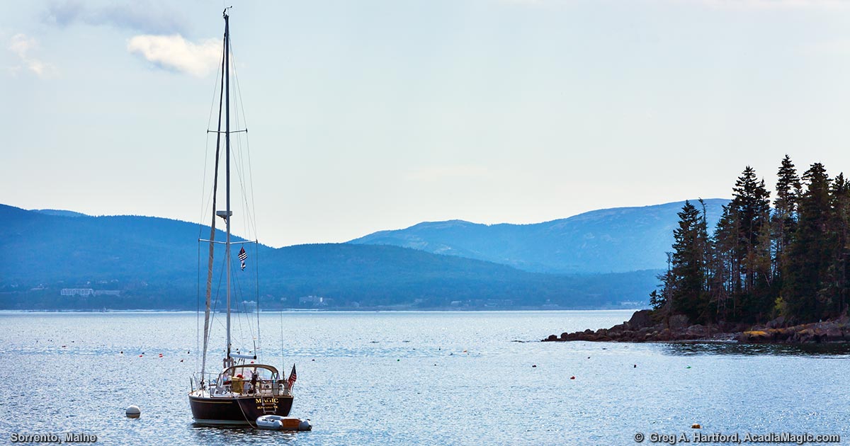 Sorrento, Maine Yacht Moored in Harbor