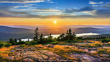 Cadillac Mountain Sunset over Eagle Lake in Acadia and Bar Harbor, Maine