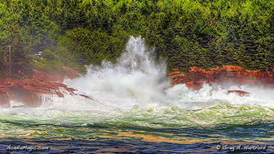 Huge wave at Thunder Hole in Acadia caused by hurricane
