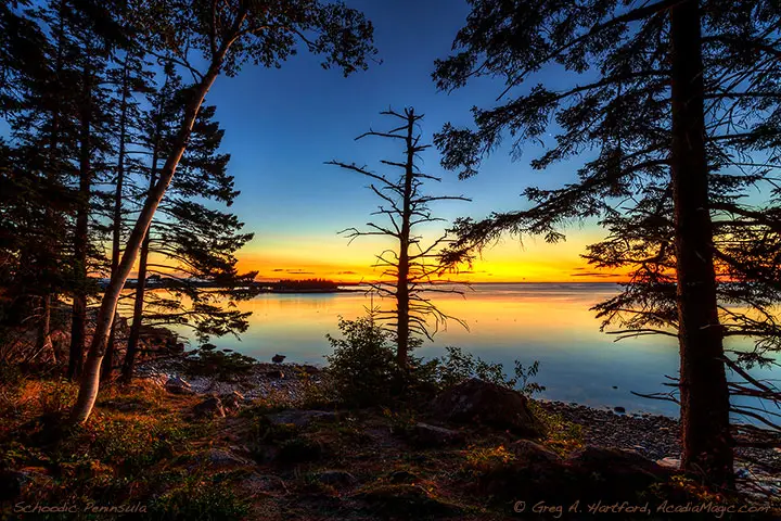 Twilight period just before sunrise at Schoodic Peninsula in Acadia National Park