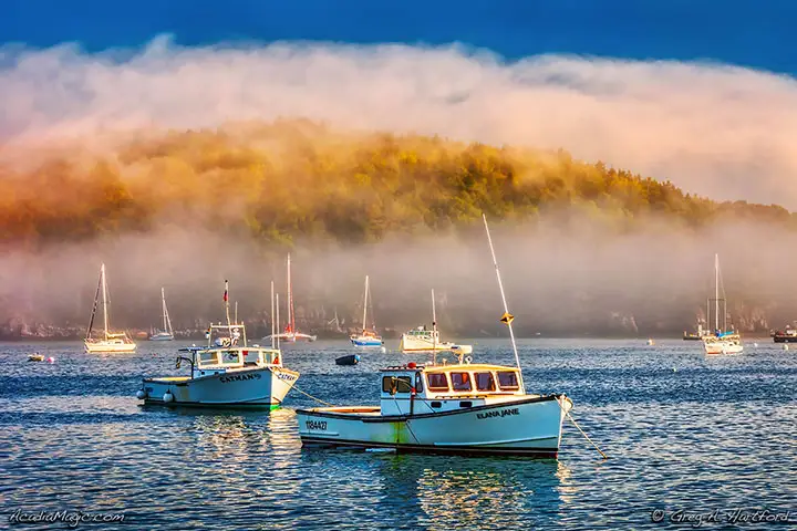 Bar Harbor, Maine Lobster Boats with Heavy Fog