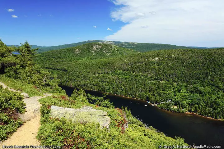 The Beech Mountain Hiking Trail next to Echo Lake in Acadia