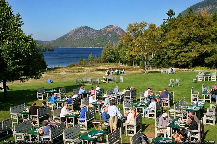 Dining on the lawn at Jordan Pond House in Acadia