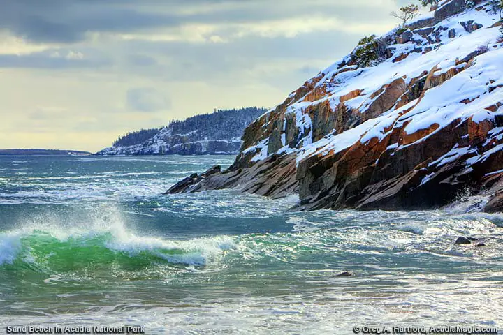 Winter waves at Sand Beach in Acadia National Park