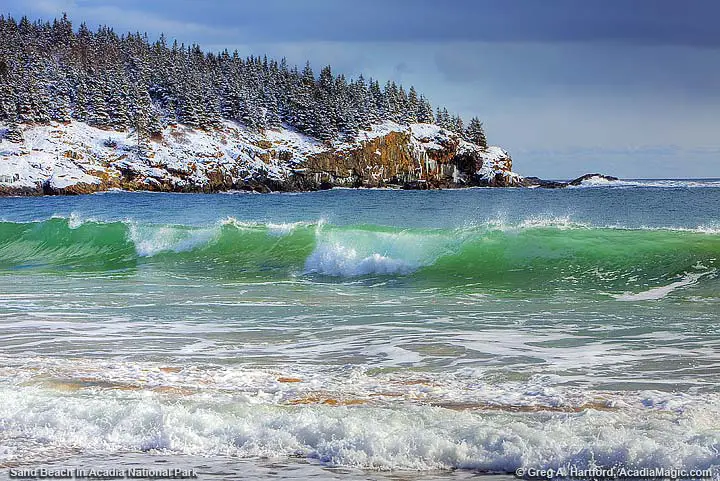 Winter at Sand Beach in Acadia National Park