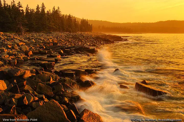 Sunrise view of Arey Cove from Schoodic Point
