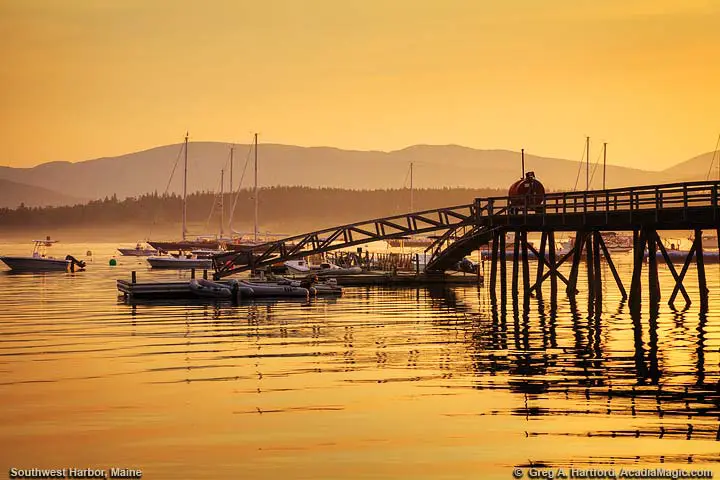 Dock at Sunrise with Acadia Mountains