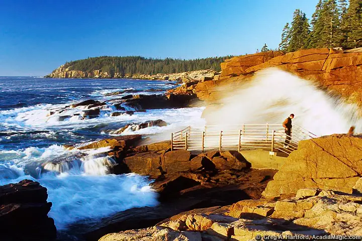 Visitors get wet at Thunder Hole in Acadia National Park