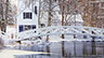 Snow covered walking bridge in the Village of Somesville, Maine