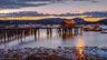 Beautiful Southwest Harbor Sunset with colors reflected across the harbor waters