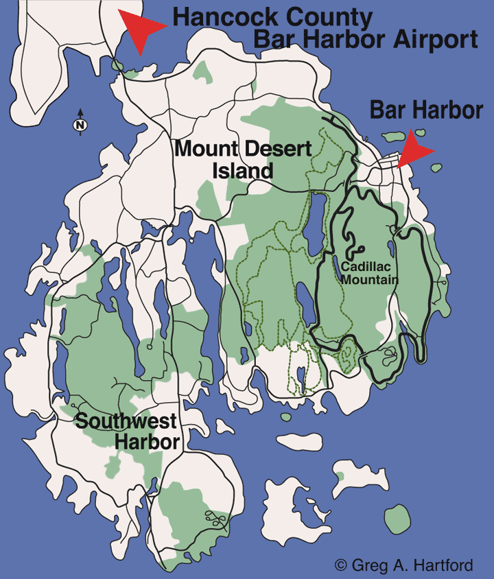 Location map for Bar Harbor Airport