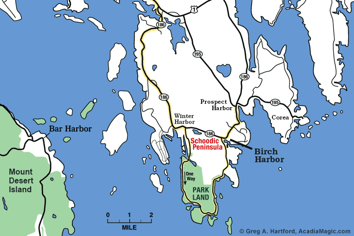 Location map of Birch Harbor in Gouldsboro, Maine