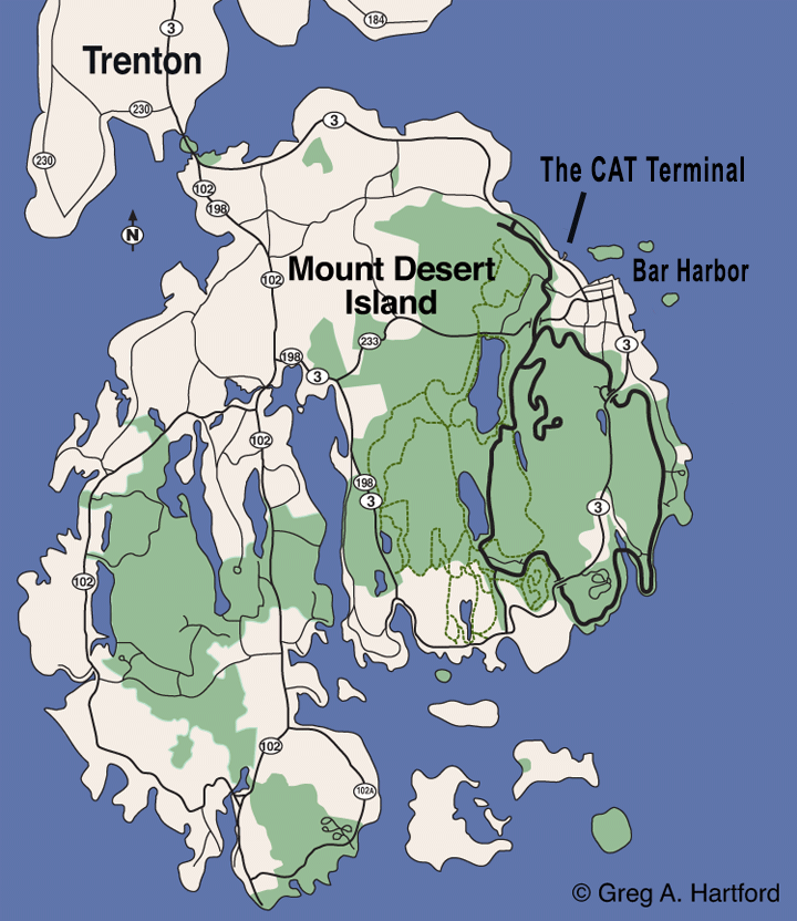 Location map for The CAT Ferry Terminal in Bar Harbor, Maine