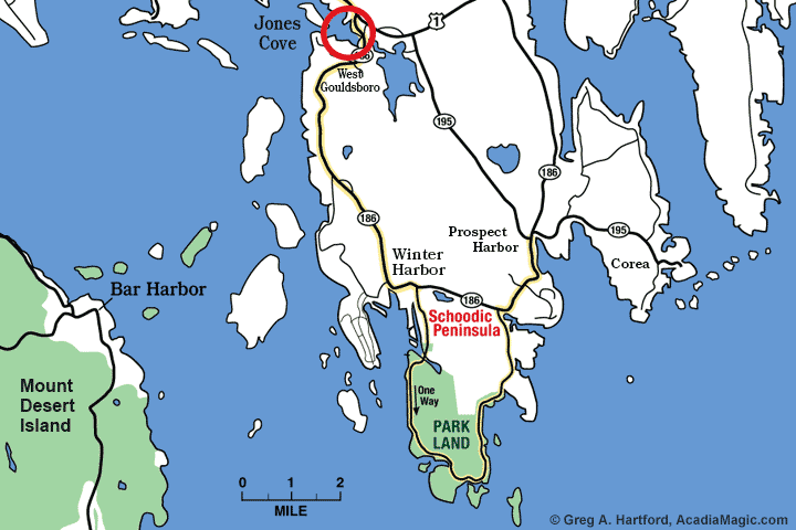 Location map of Jones Cove in West Gouldsboro, Maine